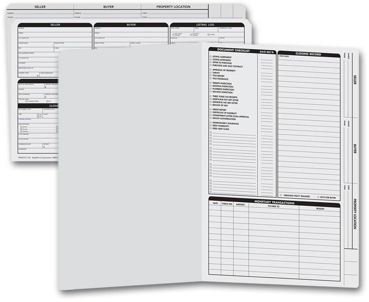 Legal size gray real estate listing folders