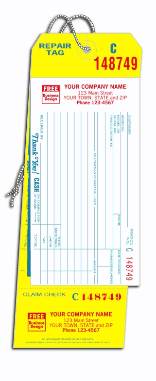 4-in-1 Carbon Copy Repair Tags with Claim Checks