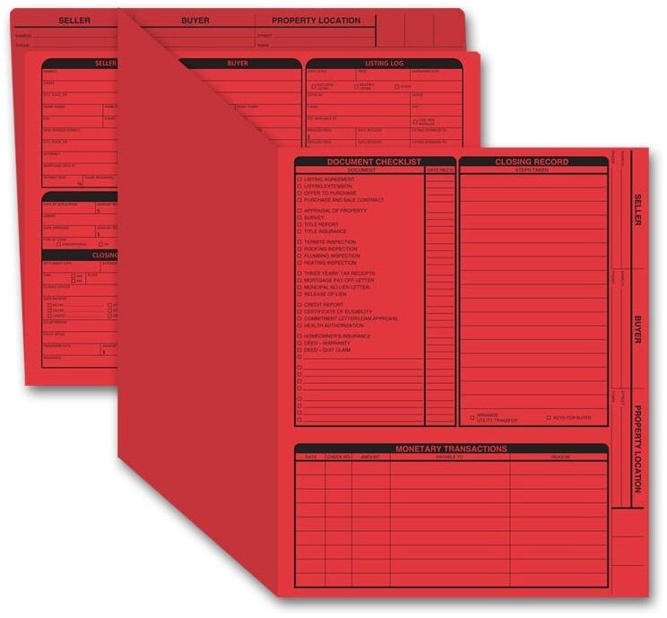 Red real estate listing folders