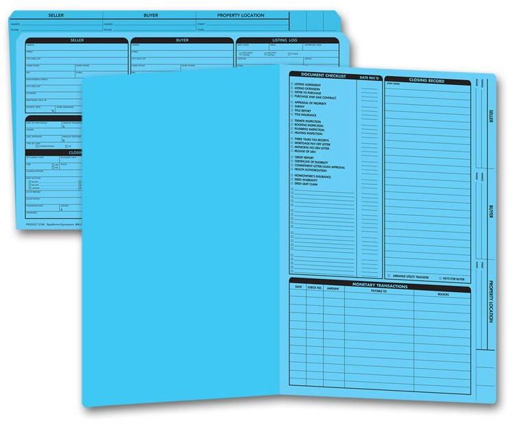 Blue legal size real estate listing folders