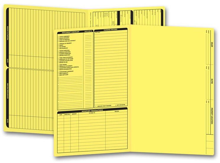 Yellow real estate folders, legal size