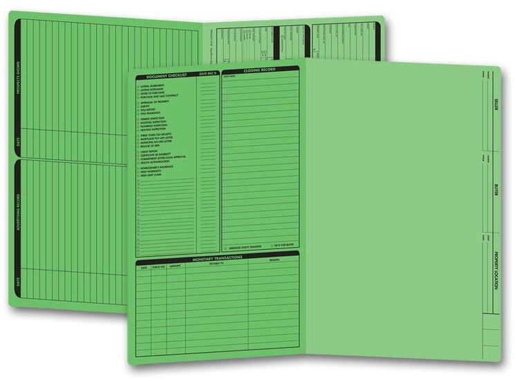 Green real estate folders, legal size