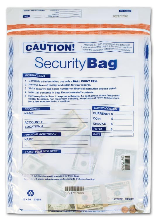 53854, 15" x 20" Single Pocket Deposit Bag, Clear