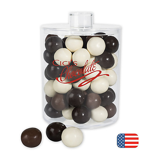 Holiday Gifts- Acrylic Jar with Chocolate Malt Balls