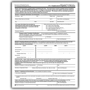 I-9 Tax Forms - Employment Eligibility Verifications