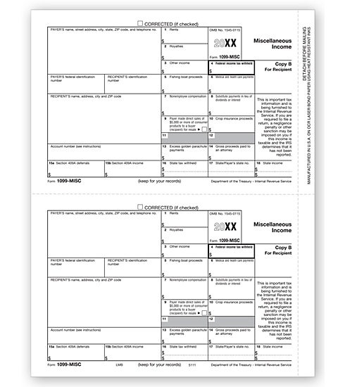 Laser 1099-MISC Tax Forms - Recipient Copy B