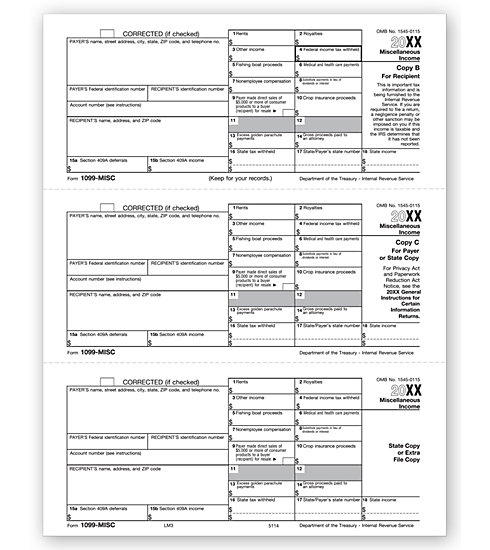 Laser 1099-MISC Tax Forms 3-Up