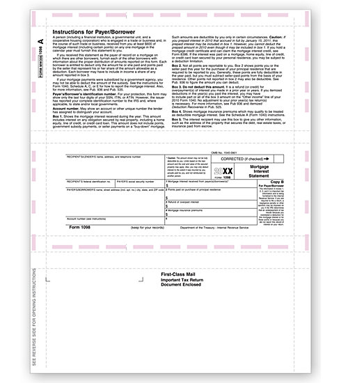 Laser 1098 Tax Forms - Copy B, Pressure Seal