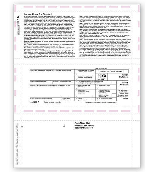 Laser 1098-T Tax Forms - Student Copy B, Pressure Seal