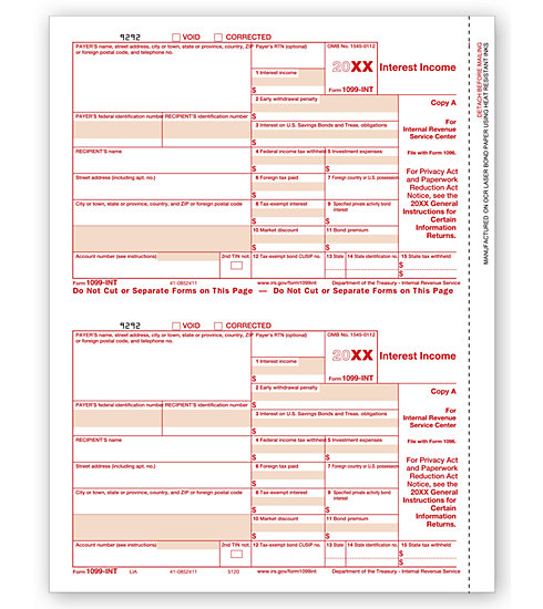 Laser 1099-INT Tax Forms - Federal Copy A