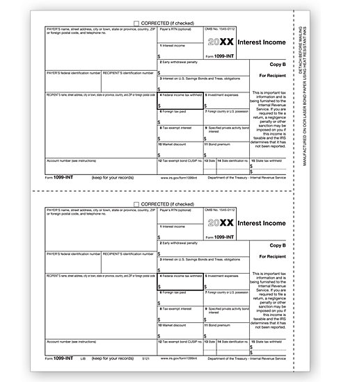 Laser 1099-INT Tax Forms - Recipient Copy B