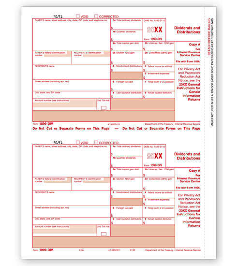 Laser 1099-DIV Tax Forms - Federal Copy A