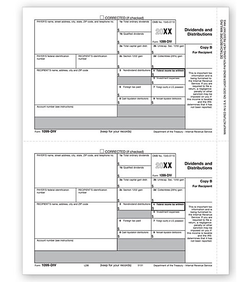 Laser 1099-DIV Tax Forms - Recipient Copy B