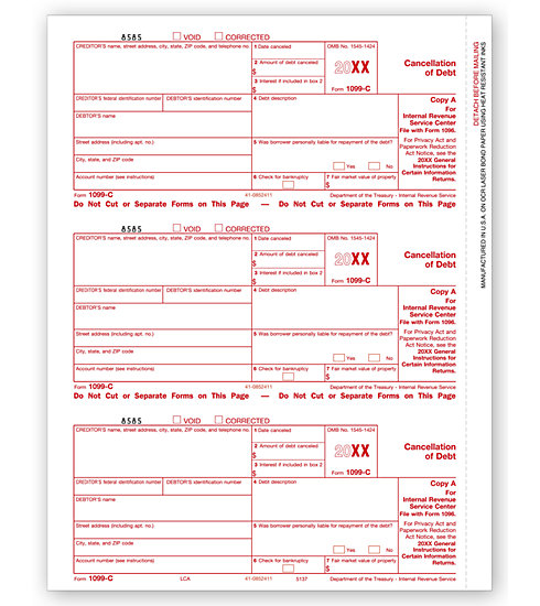 Laser 1099-C Tax Forms - Federal Copy A