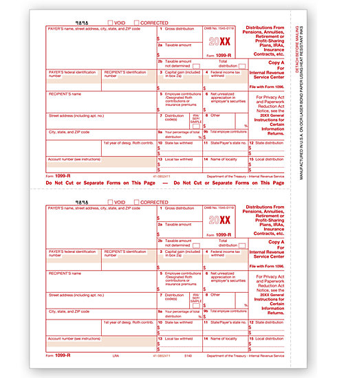 Laser 1099-R Tax Forms - Federal Copy A