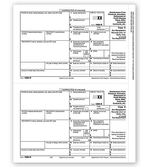 Laser 1099-R Tax Forms - Recipient/State/City/Local Copy C