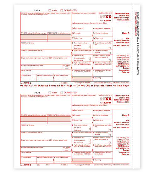 Laser 1099-B Tax Forms - Federal Copy A