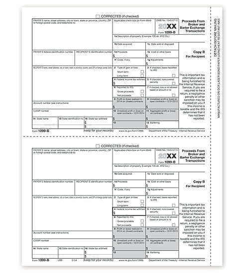 Laser 1099-B Tax Forms - Payer or Borrower Copy B