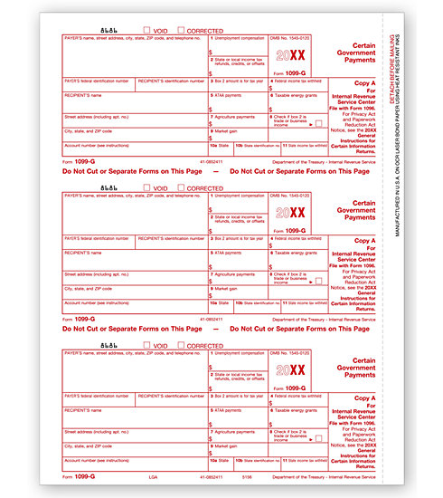 Laser 1099-G Tax Forms - Federal Copy A