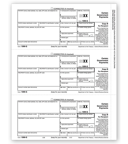 Laser 1099-G Tax Forms - Recipient Copy B