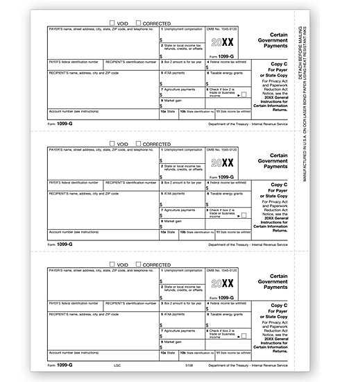 Laser 1099-G Tax Forms - Payer or State Copy C