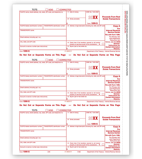 Laser 1099-S Tax Forms - Federal Copy A