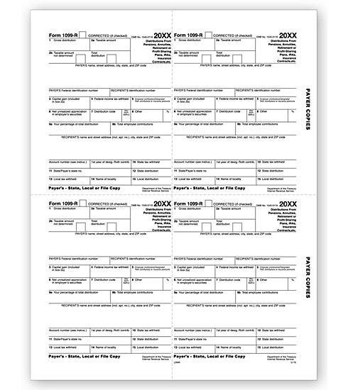 Laser 1099-R 4-Up Tax Forms - Payer/State/Local/File Copy