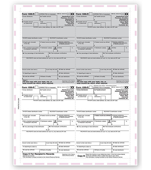 Laser 1099-R 4-Up Tax Forms - Pressure Seal