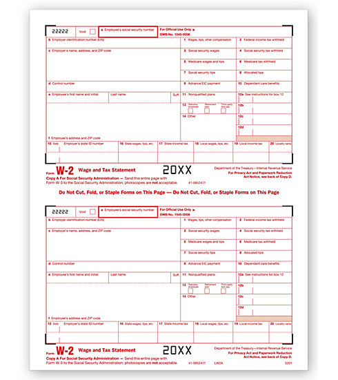 Laser W-2 Tax Forms - SSA Copy A