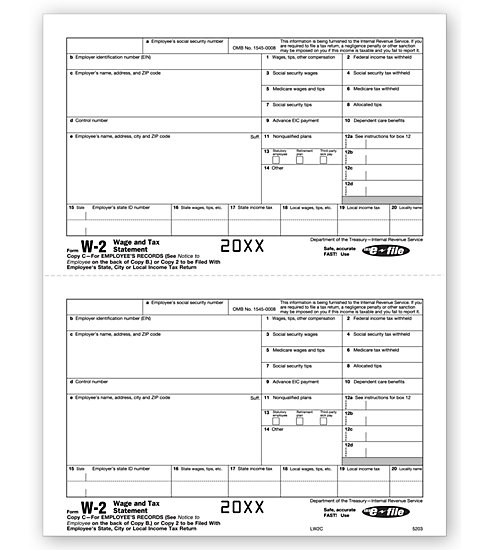 Laser W-2 Tax Forms - Employee Copy 2/Copy C