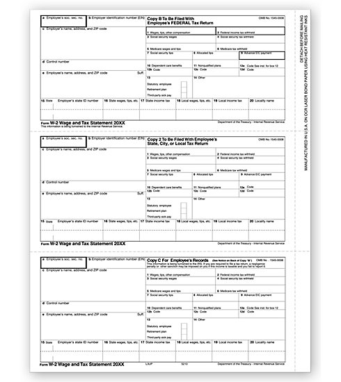 Laser W-2 Tax Forms - Horizontal Format, 3-Up