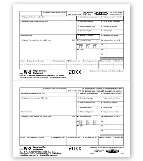 Laser W-2 Tax Forms -  Employee Copy B and C