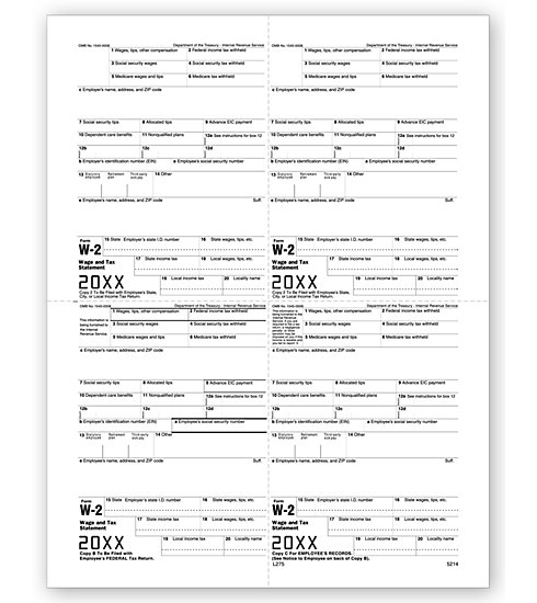 4-Up Laser W-2 Tax Forms - Employee M