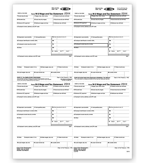 4-Up Laser W-2 Tax Forms - Employee W