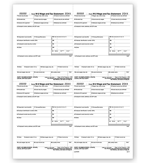 4-Up Laser W-2 Tax Forms - Employee W