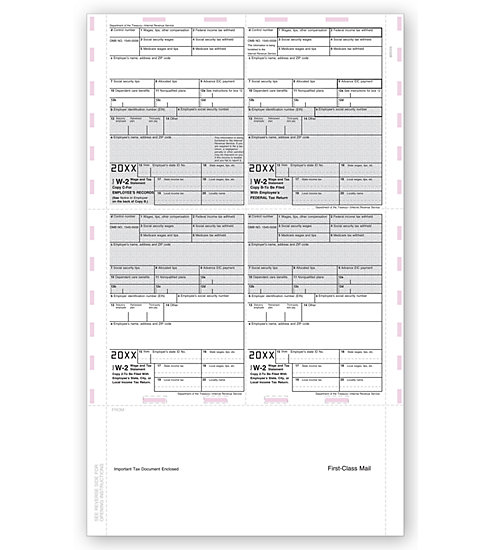 4-Up Laser W-2 Tax Forms - Pressure Seal