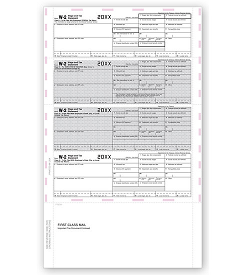 4-Up Laser W-2 Tax Forms - Horizontal, Pressure Seal