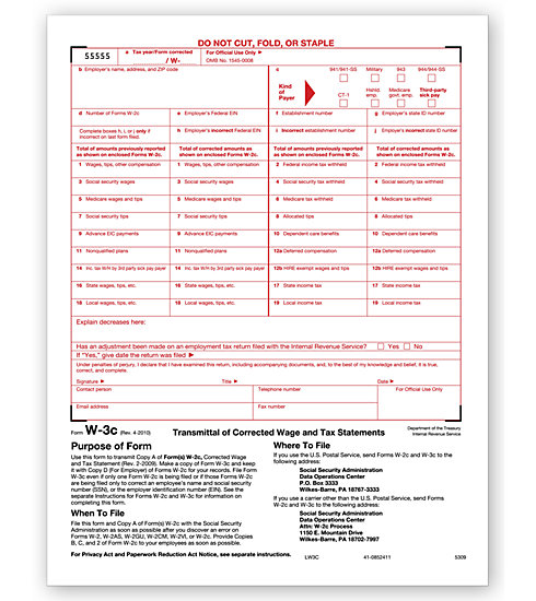 Laser W-3C Tax Forms - Transmittal of Income