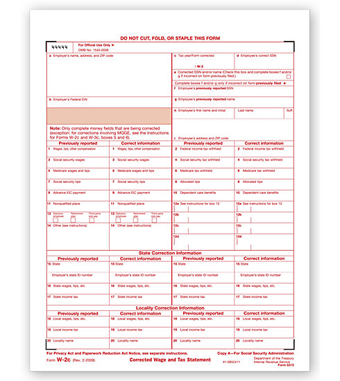 Laser W-2C Tax Forms - SSA Copy A