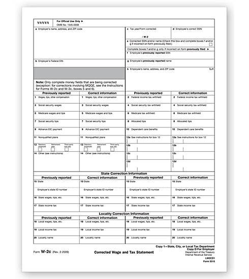 Laser W-2C Tax Forms - State, City or Local Copy 1 or D