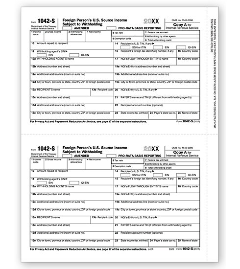 Laser 1042-S Tax Forms - Federal Copy A