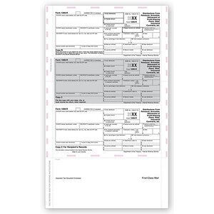 Laser 1099-R Tax Forms - Horizontal, Pressure Seal, 3-Up