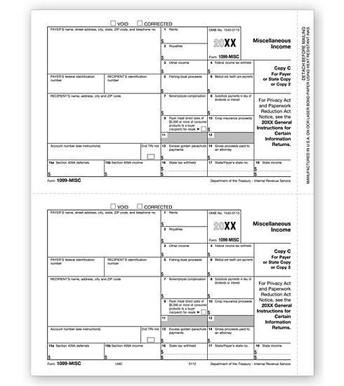 Laser Bulk 1099-MISC Tax Forms,  Payer or State Copy C