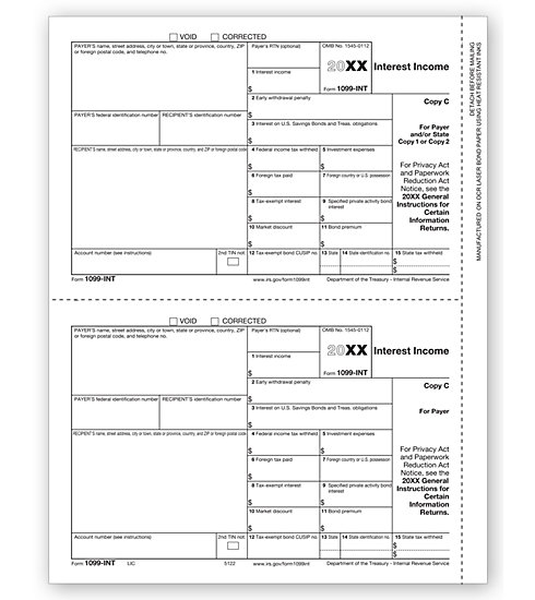 Laser Bulk 1099-INT Tax Forms, State Copy C