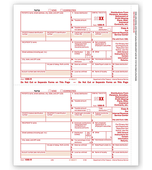 Laser Bulk 1099-R Tax Forms, Federal Copy A