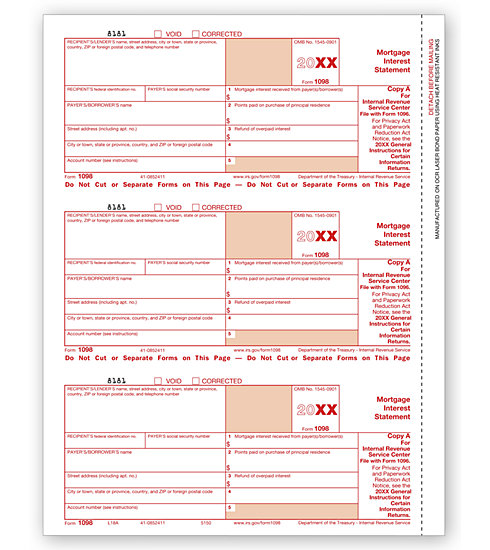 Laser 1098 Tax Forms - Copy A - Bulk