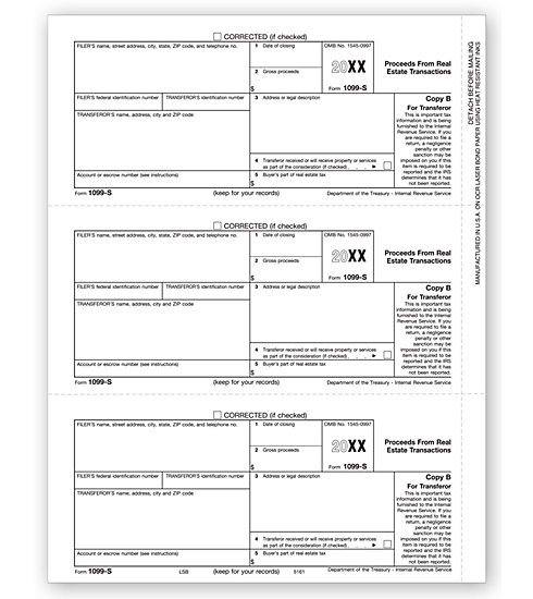 Laser Bulk 1099-S Tax Forms, Payer or Borrower Copy B