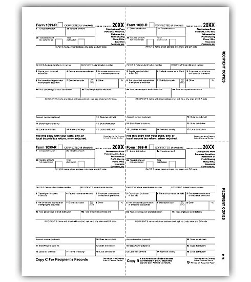 Bulk 1099-R Tax Forms - Recipient Copy B, C, 2