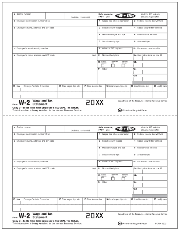 Bulk Laser W-2 Tax Forms - Employee Copy B