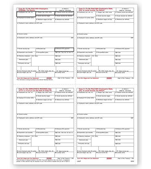 Laser W-2 Tax Forms - 4-Up